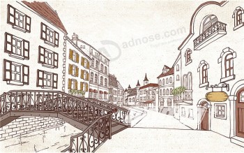 A249 Hand Painted Urban Landscape Ink Painting Background Decoration