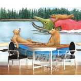 A252 pintura bonito do urso marrom para a decoração do fundo da sala de crianças
