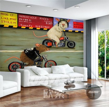 A254一只小老鼠骑自行车儿童绘画印刷壁画墙背景装饰