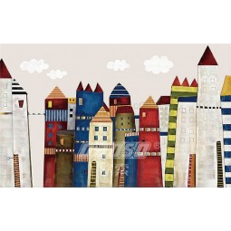 A256 Hand Painted Castle Murals Background Wall Ink Painting