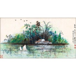 B002白帆鸟传统中国绘画电视背景墙装饰画由蔡一东