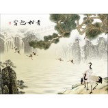 B242 Greeting Pine and Flying Crane Traditional Chinese Ink Painting Wall Art