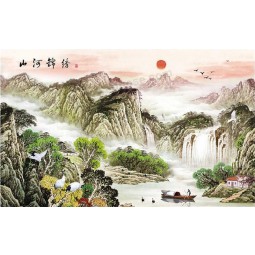 B258 chinesische Landschaft Tuschemalerei von Sonnenaufgang Wandkunst für Heimtextilien