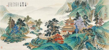 B261 녹색 언덕 파빌리온 풍경 집을 장식 잉크 그림