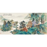 B261 Green Hill Pavilions Landscapes Ink Painting for House Decorative