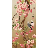 B268手-花と鳥の墨塗りのポーチ壁の背景装飾を描いた