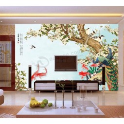 B269 hand-Geschilderde bloem en vogel inkt schilderij tv muur achtergrond decoratie