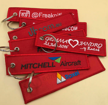Wholesale custom embroidered remove keychain woven key tag