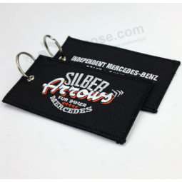 Woven custom logo motorcycle key tag with cheap price