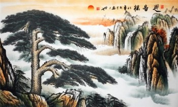 B285客人-问候松背景电视高-结束风景中国水墨画