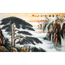 B285 convidado-Saudação fundo de pinho tv alta-Pintura da tinta chinesa da paisagem da extremidade