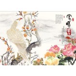 B298 neige hawk peony encre peinture murale fond art décoration
