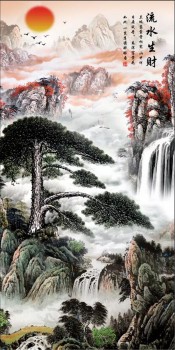 B301 손님-인사말 소나무 및 태양 잉크 베란다 배경 장식 그림