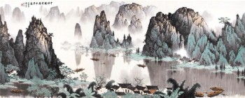 Pintura chinesa tradicional da tinta da paisagem do chinês da parede do fundo da televisão da grande escala b008