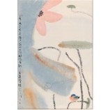 B012蓮の墨絵の壁の背景装飾家のため