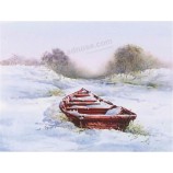B014 een boot in de sneeuw landschap inkt schilderij muur achtergrond decor