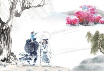 B019 Original Artistic Conception Spring Scenery Background Ink Painting