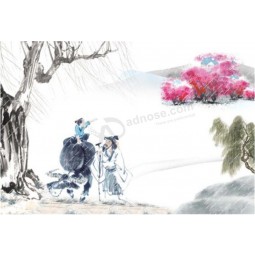 B019 pintura de la tinta del fondo del paisaje de la primavera de la concepción artística original
