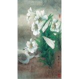 B023新鮮なユリの開花インクの絵画のポーチ壁の背景装飾