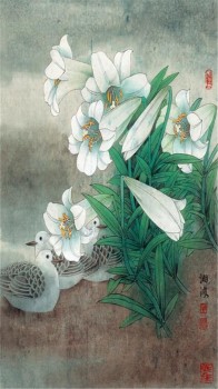 B023 Fresh Lily Blooming Ink Painting Porch Wall Background Decoration
