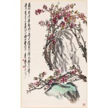 B026アプリコットフラワーインキ絵画壁アートの背景の装飾
