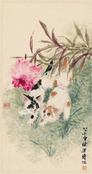 B027 Double Cats Ink Painting Wall Art Porch Background Decoration