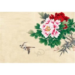 B028 Peony Ink Painting Wall Art Background Decoration