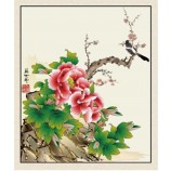 B029牡丹の花と鳥の墨塗りの背景の壁の装飾