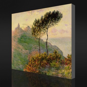 Nein-Yxp 025 Claude Monet-Die Kirche in Varengeville, gegen das Sonnenlicht(1882)Ölgemälde-Wandkunstdekoration des impressionistischen für Wohnzimmer