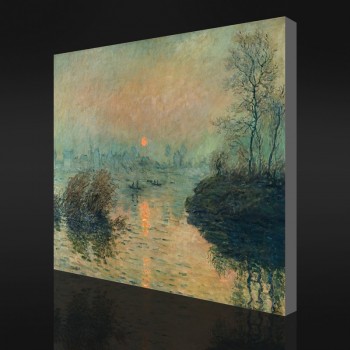 Não-Yxp 030 claude monet-Pôr do sol no rio, efeito de inverno(1880)Pintura a óleo impressionista parede mural de fundo da arte