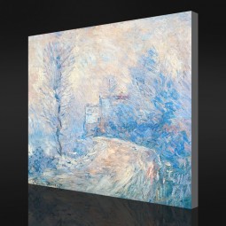 NO-YXP 036 Claude Monet - The Entrance to Giverny under the Snow (1885) Impressionist Oil Painting Wall Background Decoration