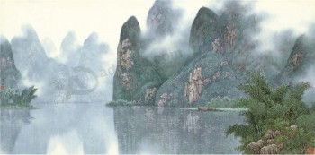 B036麗江川の風景インクの絵画の壁アートの背景の装飾