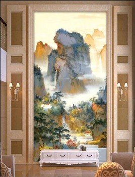 B319中国风景水墨画门廊壁画