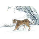 B047虎水と墨絵画の印刷の背景の壁の装飾