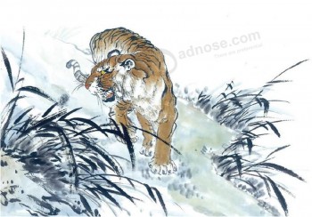 B048 Tiger Water and Ink Painting Background Wall Decoration for Living Room