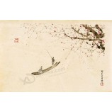 B050梅の花とボートの風景印刷インキの絵の背景の壁の装飾