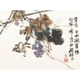 B051ブドウとダブルスズメの風景印刷インキの絵の背景の壁の装飾