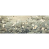 B052 groot gebied lotus water en inkt schilderij achtergrond wanddecoratie