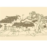 B056村のインク塗装壁画の壁画の線画の風景