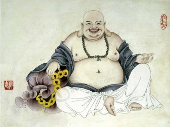 B058中国画弥勒佛背景墙印刷水墨画
