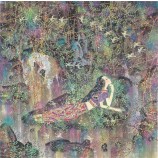B063 아름다움 여자와 말 장식 벽 배경 잉크 그림입니다