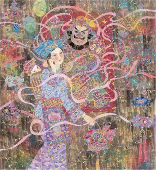 B064 소수 민족 국적 스타일 장식 벽 배경 잉크 그림