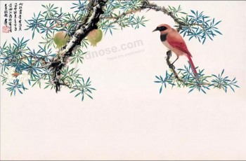 B065高精細手-ペインティングインキの絵中国スタイルのザクロ花とツグミの鳥の背景壁の装飾