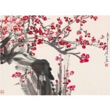 B069梅の花のテレビの背景壁のインクと家の装飾のためのウォッシュペインティング