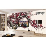 B070梅の花のテレビの背景の壁の装飾インクとウォッシュペイント印刷