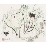 B073 high definition lente wilg tv achtergrond wanddecoratie inkt schilderij