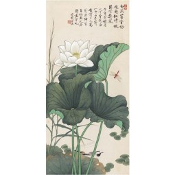 B081 연꽃 연못에서 잉크 물감 현관 벽 배경 장식 잠자리 kingfisher입니다