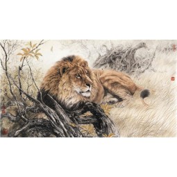 B084 o feroz leão macho na grama tinta pintura fundo decoração da parede pintura tradicional chinesa