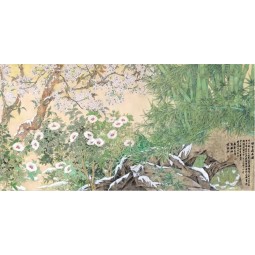 O estilo chinês b087 floresce pássaros e decoração da parede do fundo da tevê dos bambus
