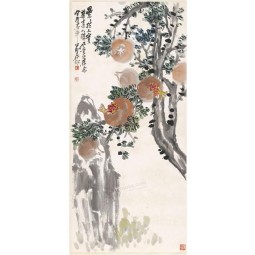 B091 석류 그림 베란다 배경 벽 장식 잉크 및 세척 그림입니다